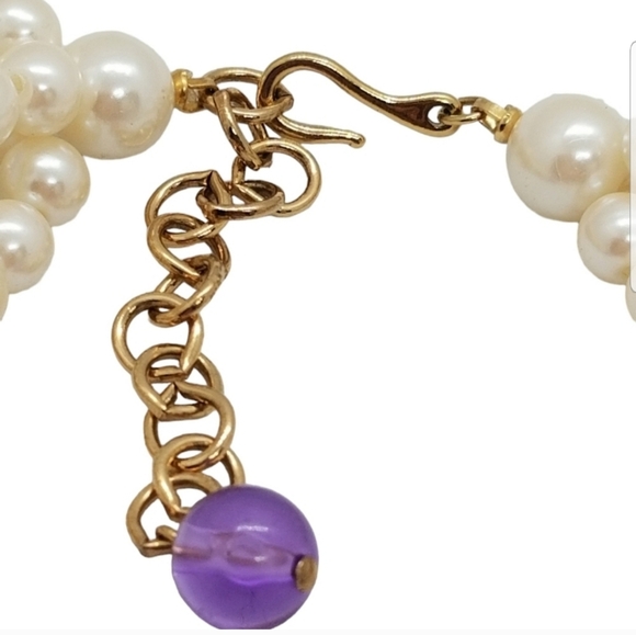 VINTAGE FAUX PEARL & JEWEL COLORED BEAD LAYERED COLLAR LENGTH NECKLACE - Picture 5 of 5